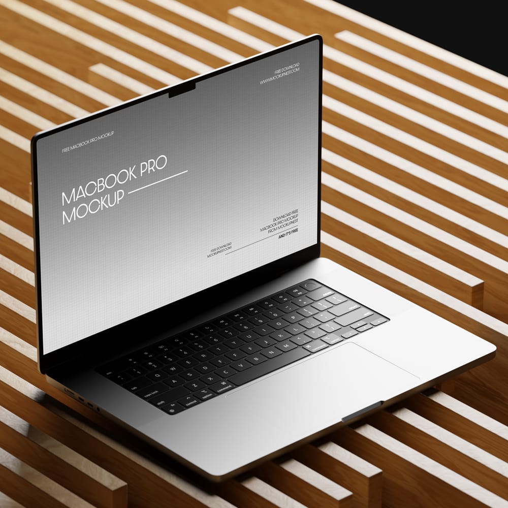 Free Macbook Pro Mockup On Wood PSD