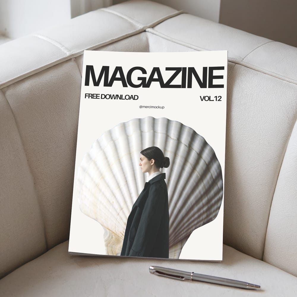 Free Magazine Mockup on Sofa PSD