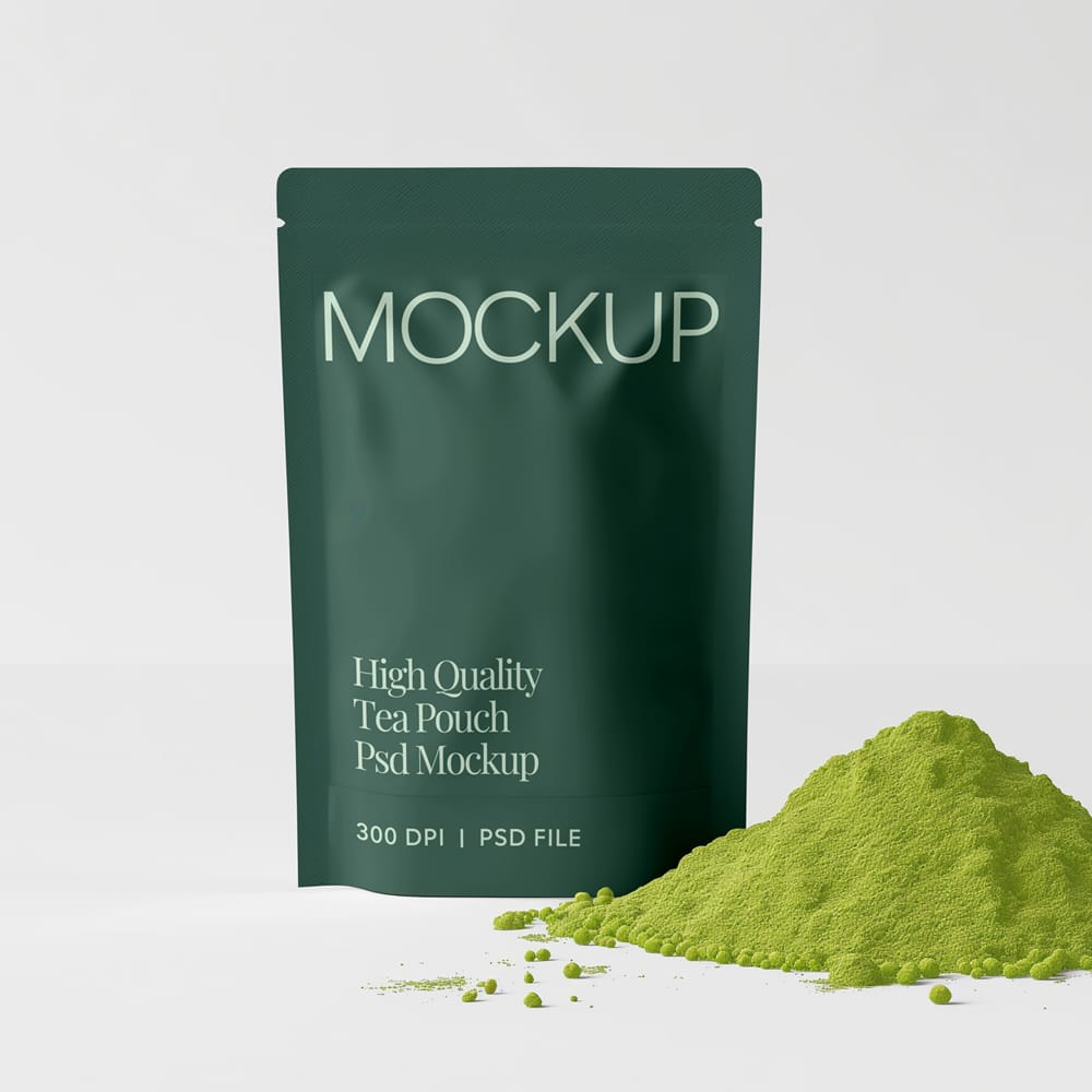 Free Matcha Tea Doypack Pouch Mockup PSD