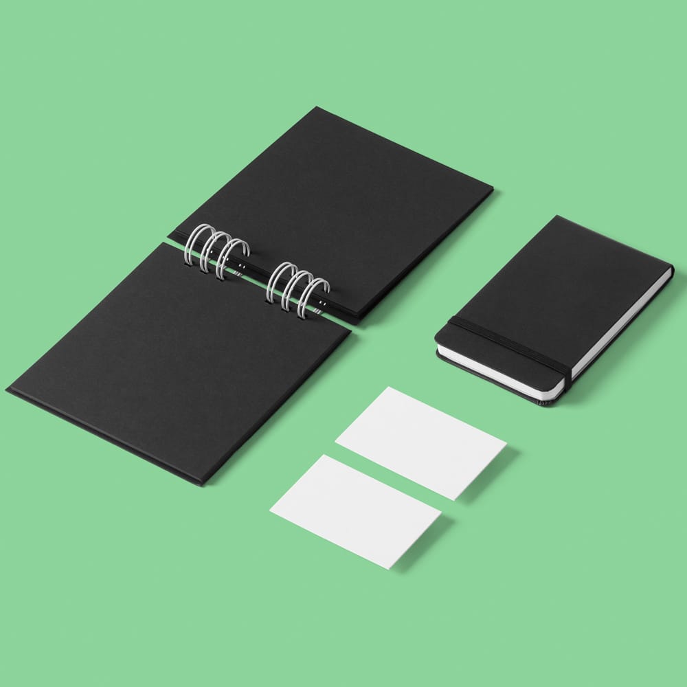 Free Notebooks with Business Cards Mockup PSD