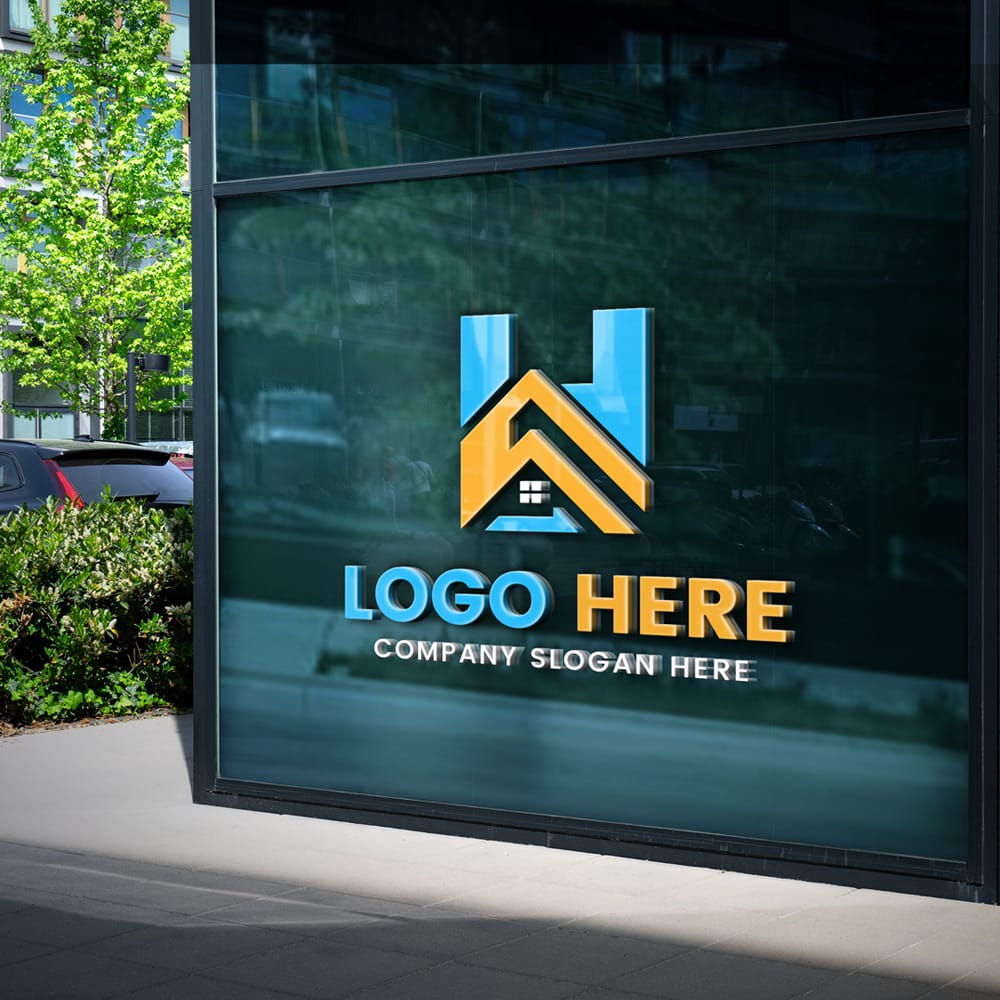 Free Out-Of-Glass Office Building 3D Logo Mockup PSD