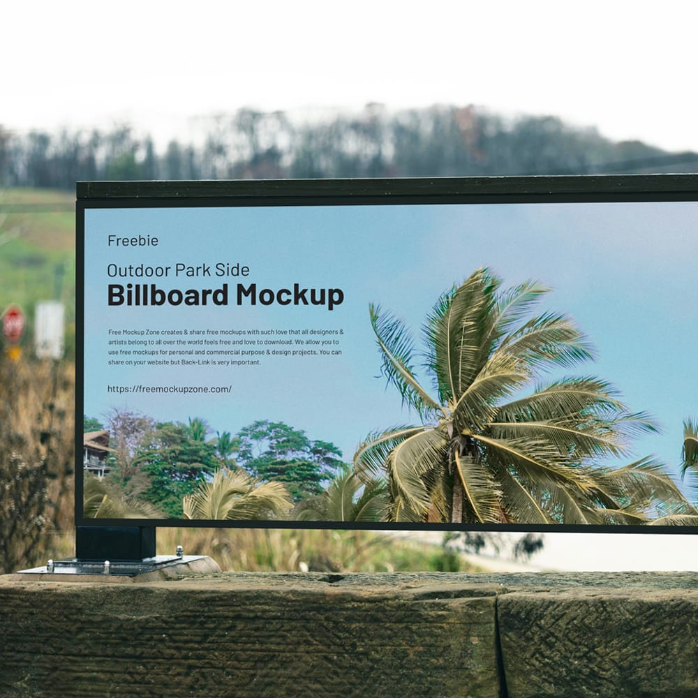 Free Outdoor Park Side Billboard Mockup PSD