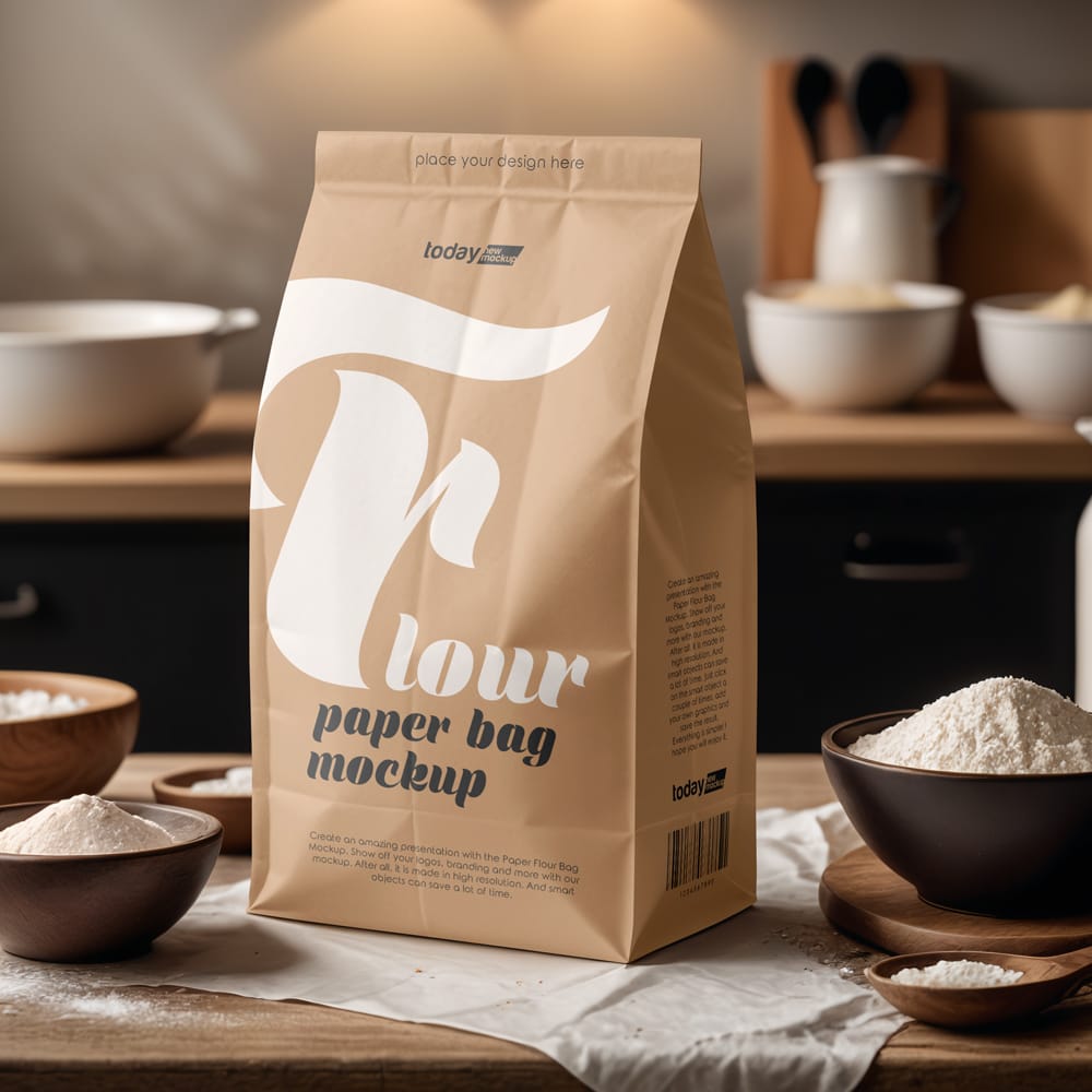 Free Paper Flour Bag Mockup PSD