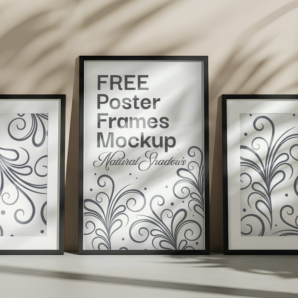 Free Poster Frames Mockup Natural Shadows PSD