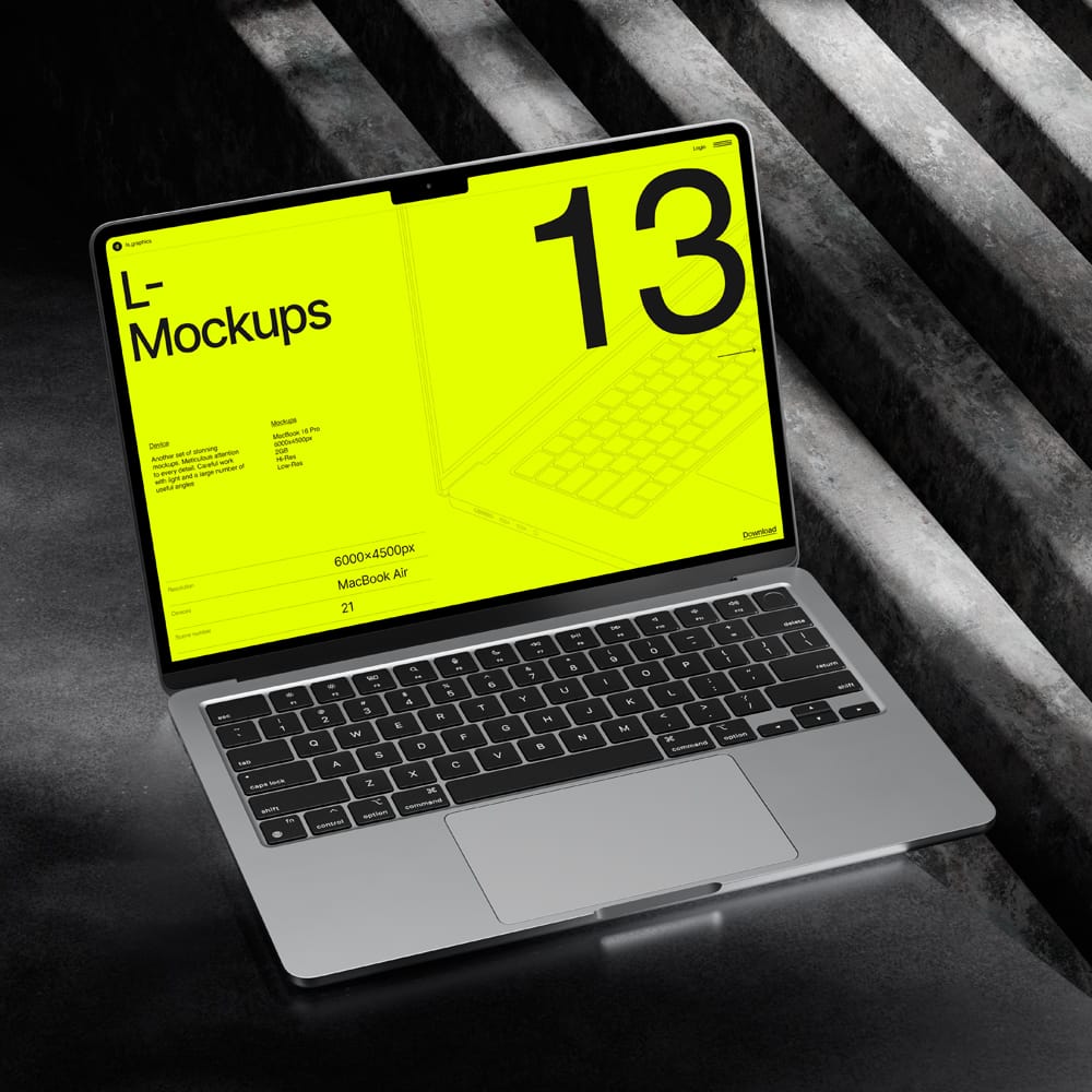 Free Realistic MacBook Air Mockup with Minimalist Display PSD