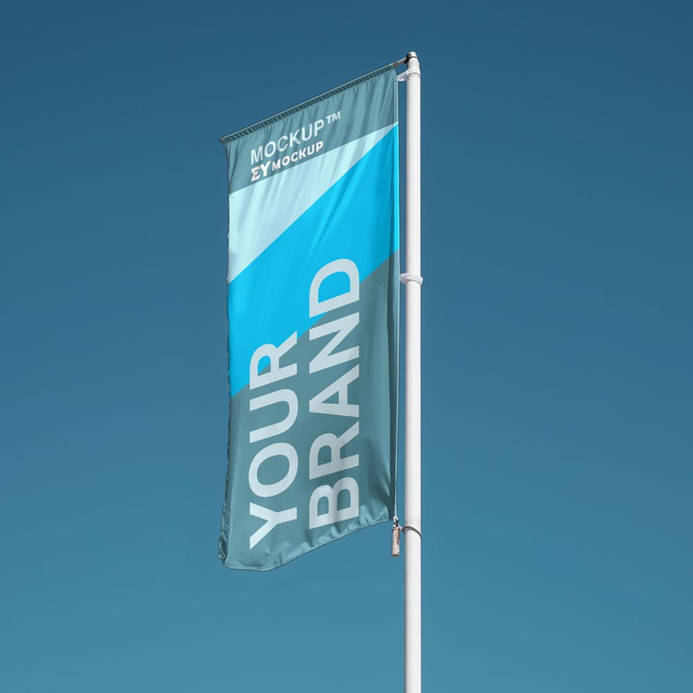 Free Realistic Vertical Flag Mockup PSD