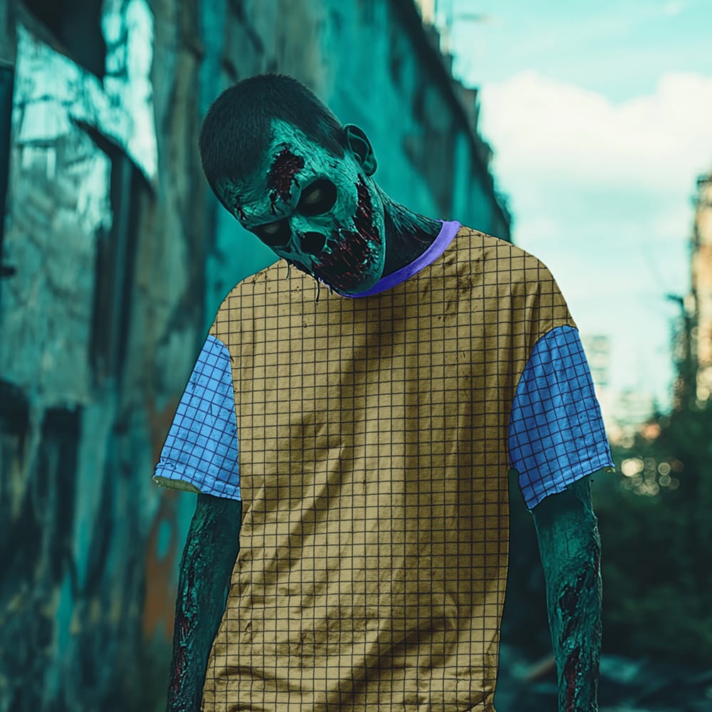 Free Scary Halloween Zombie Wearing Tshirt Mockup PSD