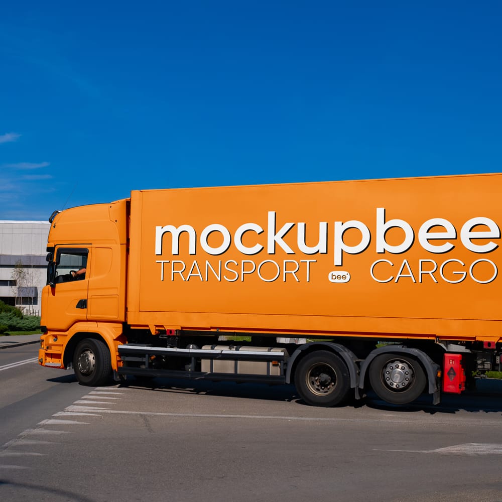 Free Semi-Truck on Street Mockup PSD