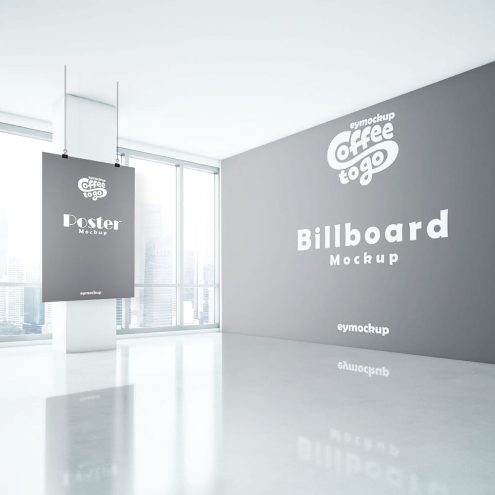 Free Small Billboard With Poster Mockup PSD