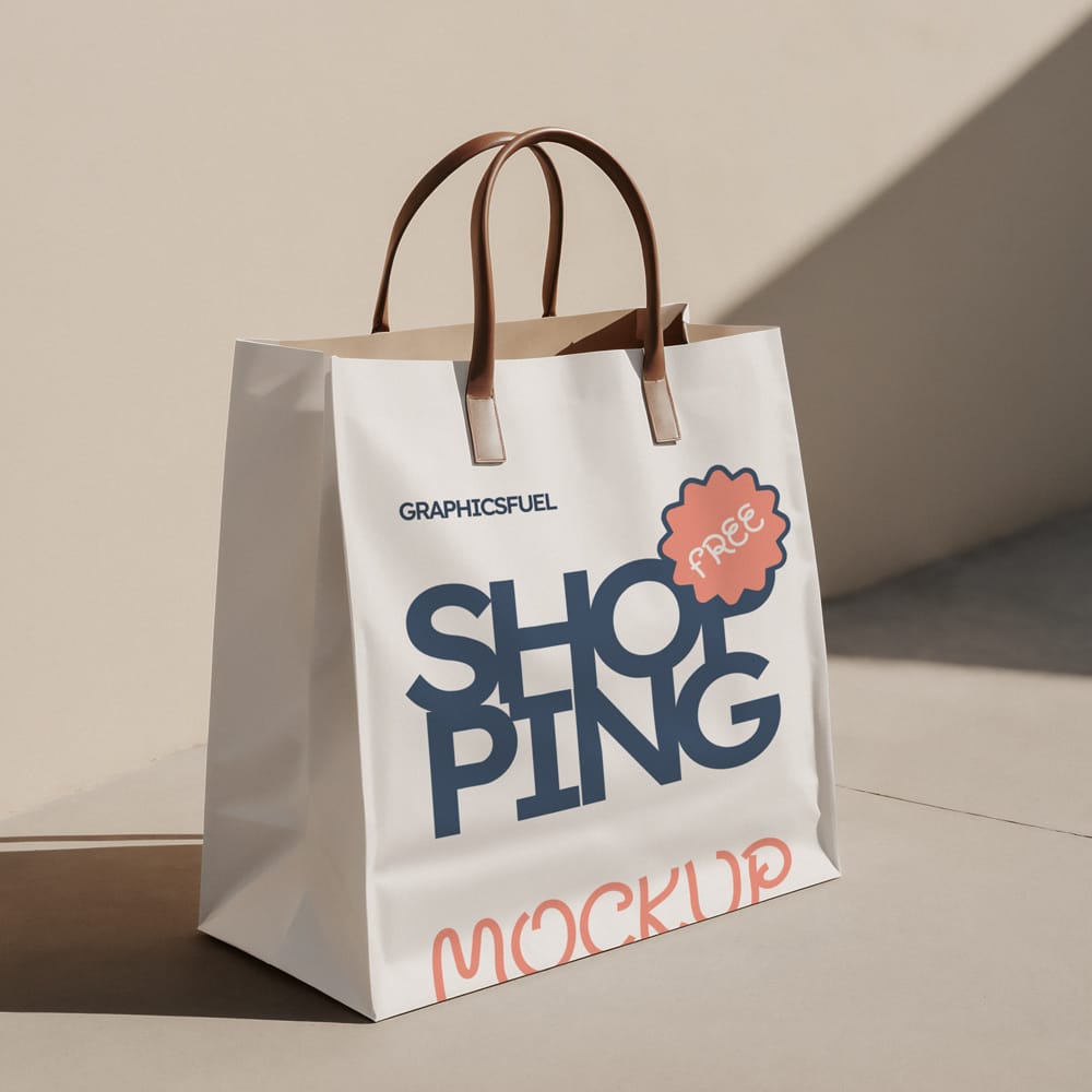 Free Standing Shopping Bag Mockup On Street PSD