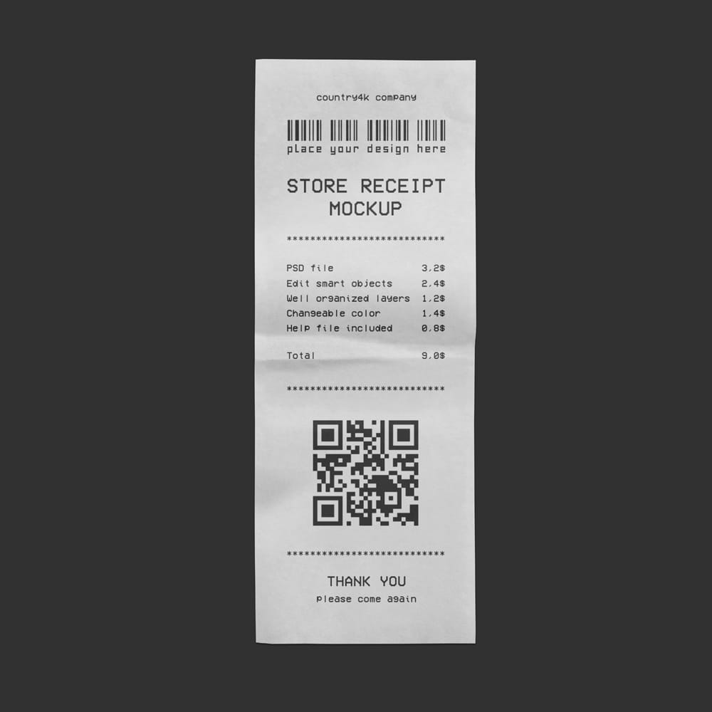 Free Store Receipt Mockup Set PSD