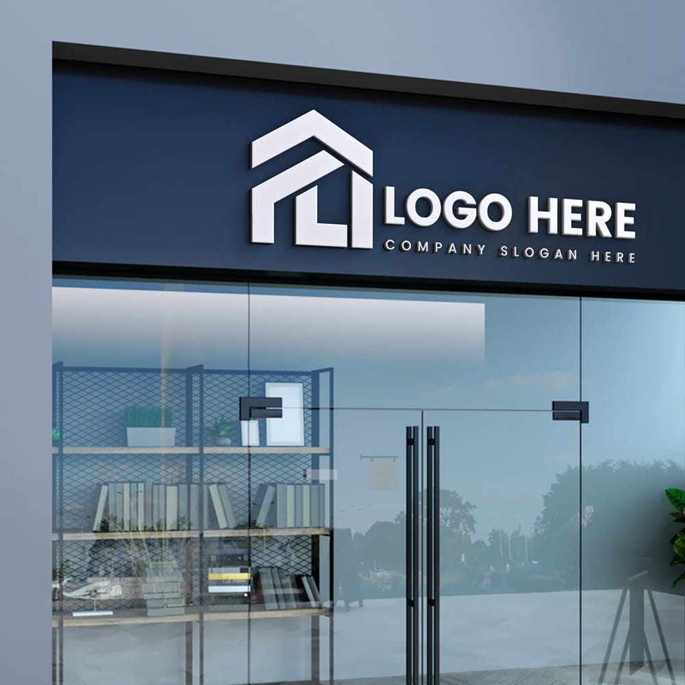 Free Storefront and Outdoor Sign 3D Logo Mockup PSD