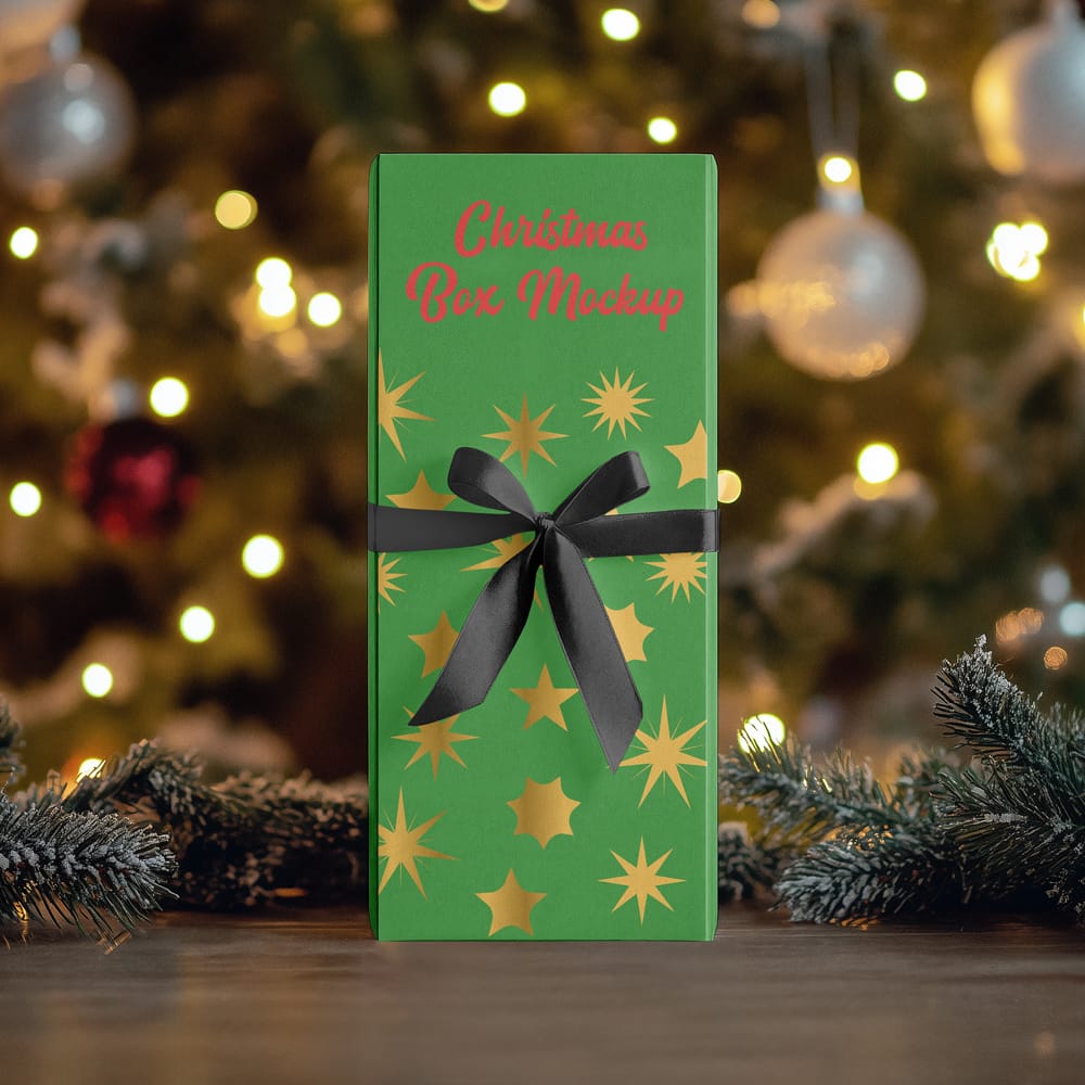 Free Tall Christmas Box Mockup PSD