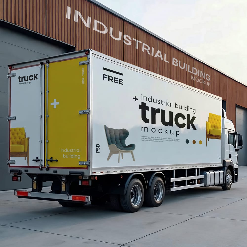 Free Truck and Industrial Building Mockup PSD