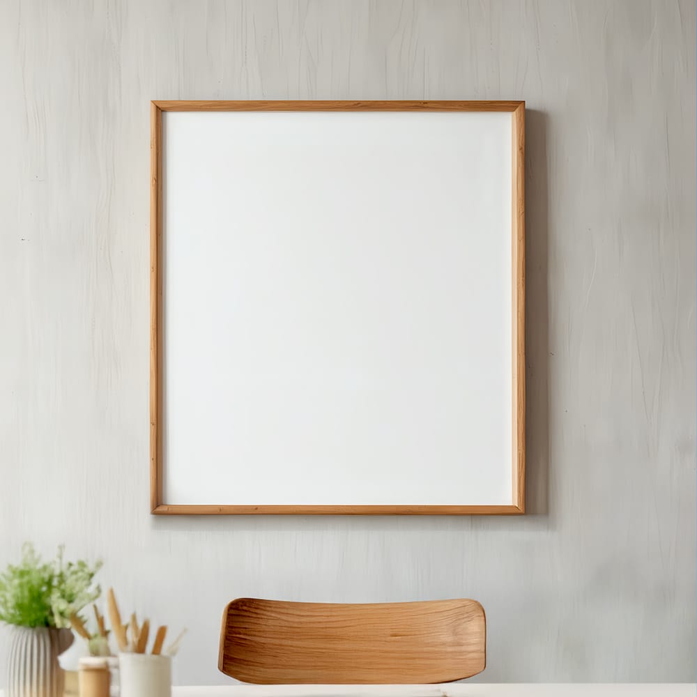 Free Wooden Frame On Wall Mockup PSD