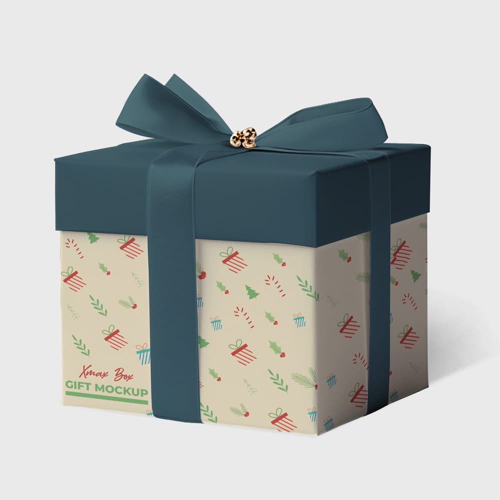 Free Xmas Box with Ribbon Mockup PSD