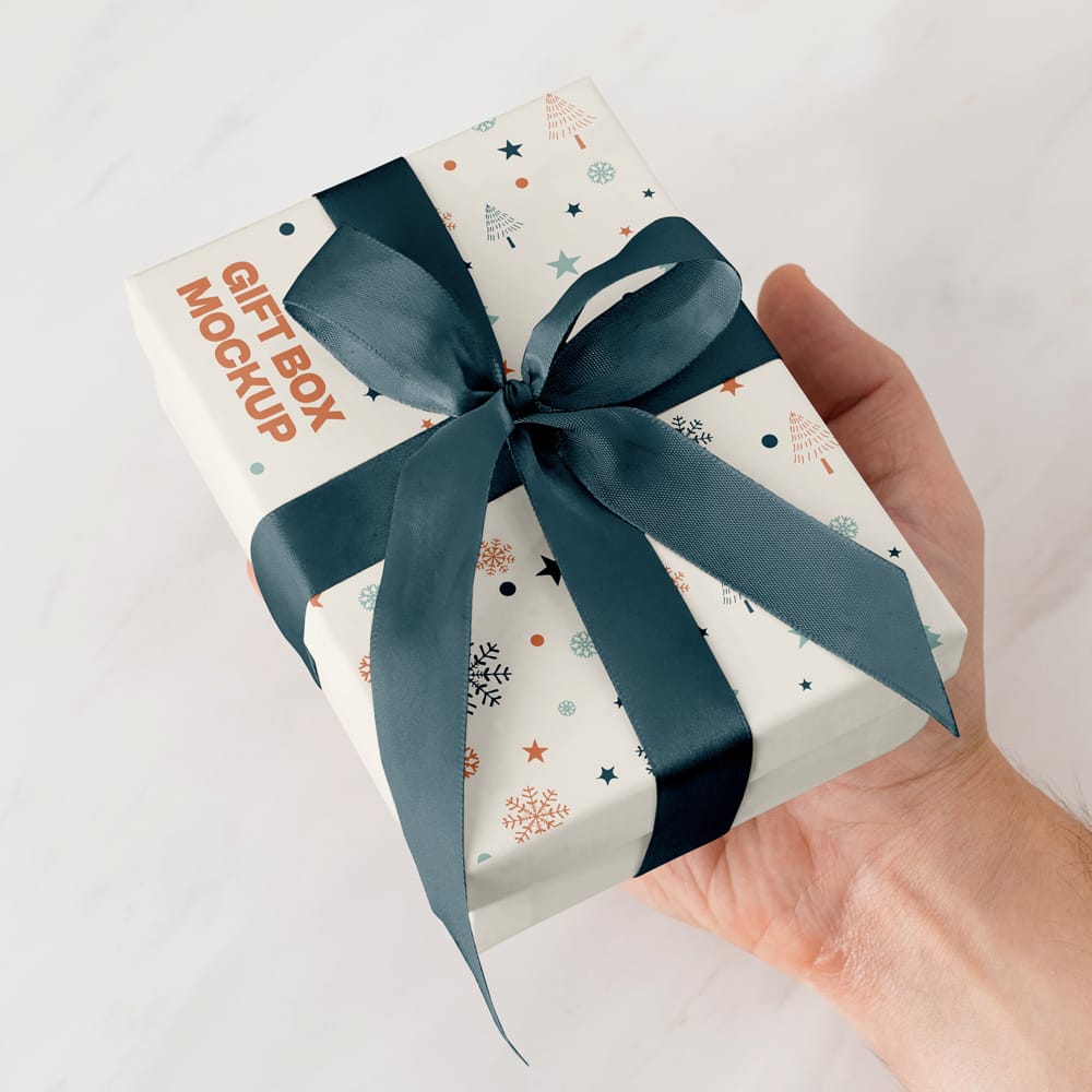 Free Xmas Box with Ribbon Mockups PSD