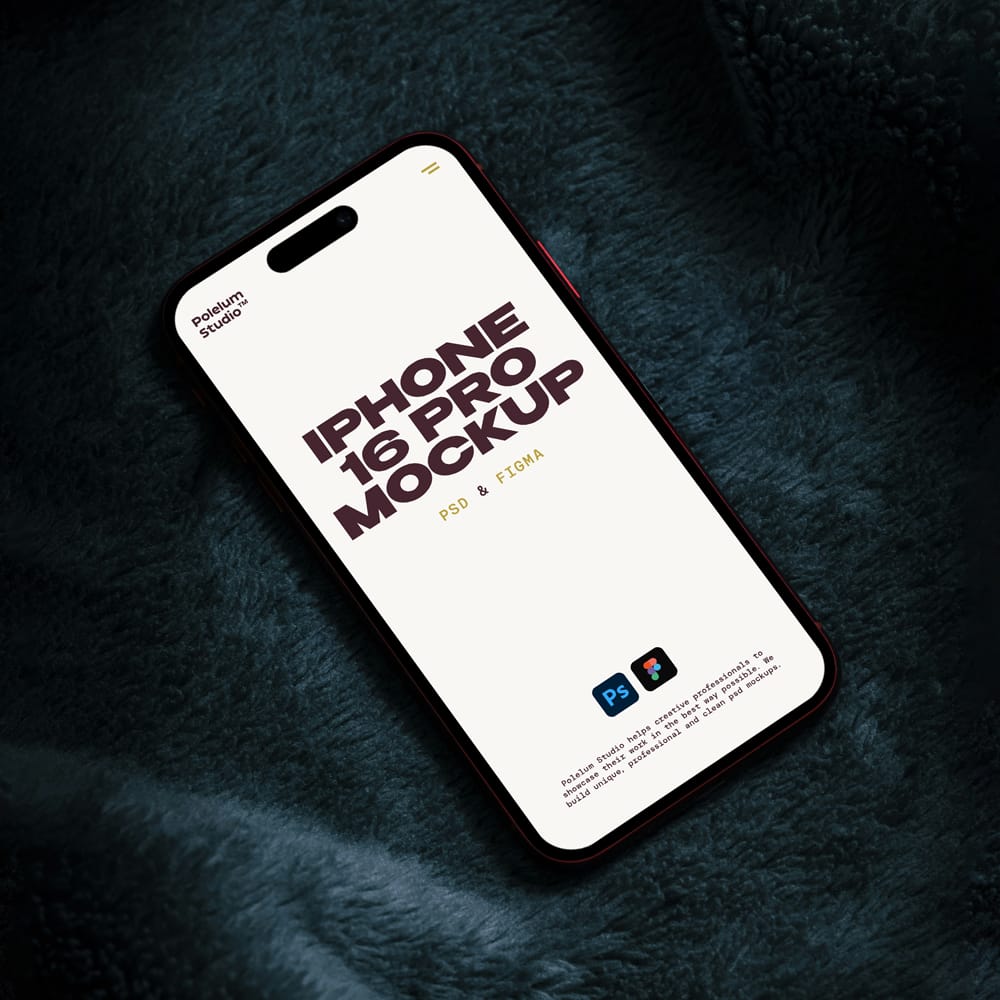 Free iPhone 16 Pro Laying on Sofa Mockup PSD