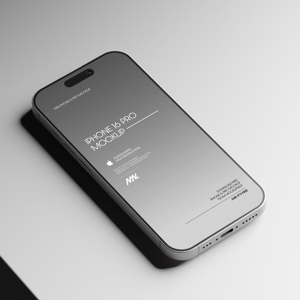 Free iPhone 16 Pro Mockup Black Titanium Color PSD