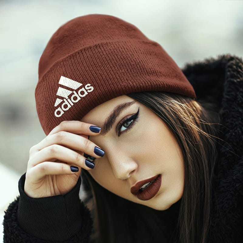 Girl Wearing Beanie Hat Mockup PSD