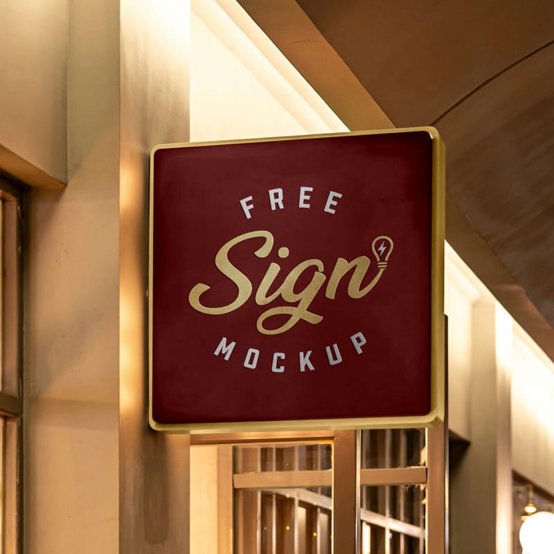 Gold Metal Frame Signboard Mockup PSD