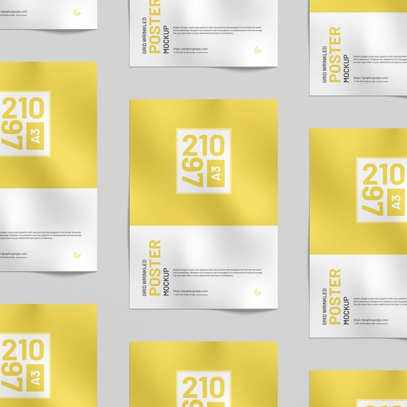 Grid Wrinkled A3 Poster Mockup PSD