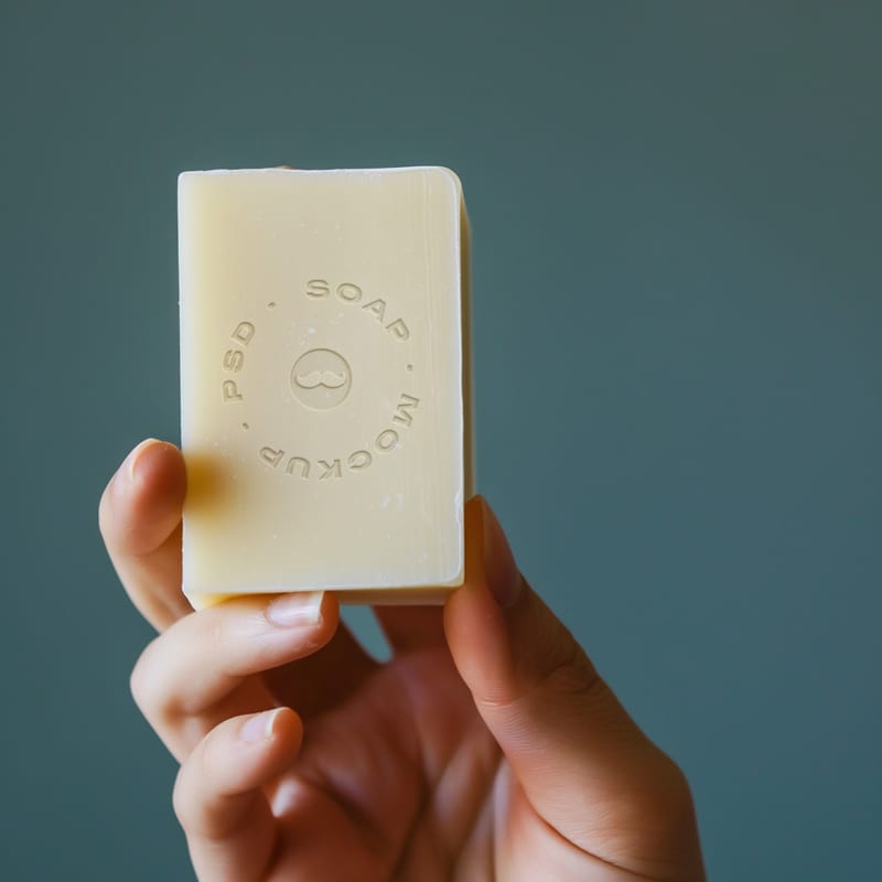 Hand Holding Vertical Soap Mockup PSD
