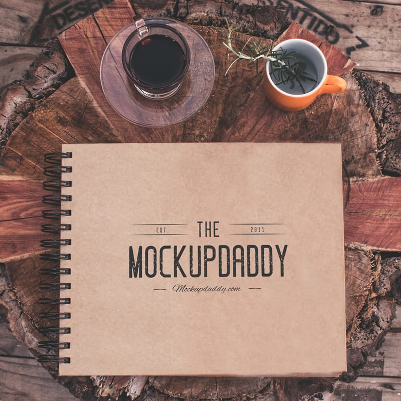 Healthy Tea and Spiral Book Mockup PSD