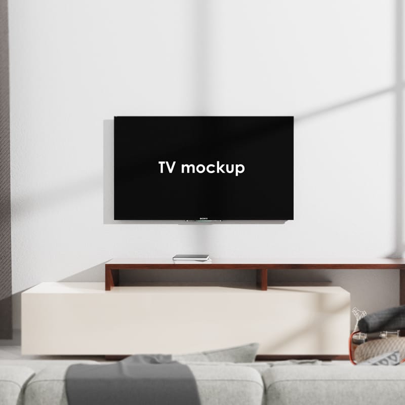 Living Room Tv Screen Mockup PSD