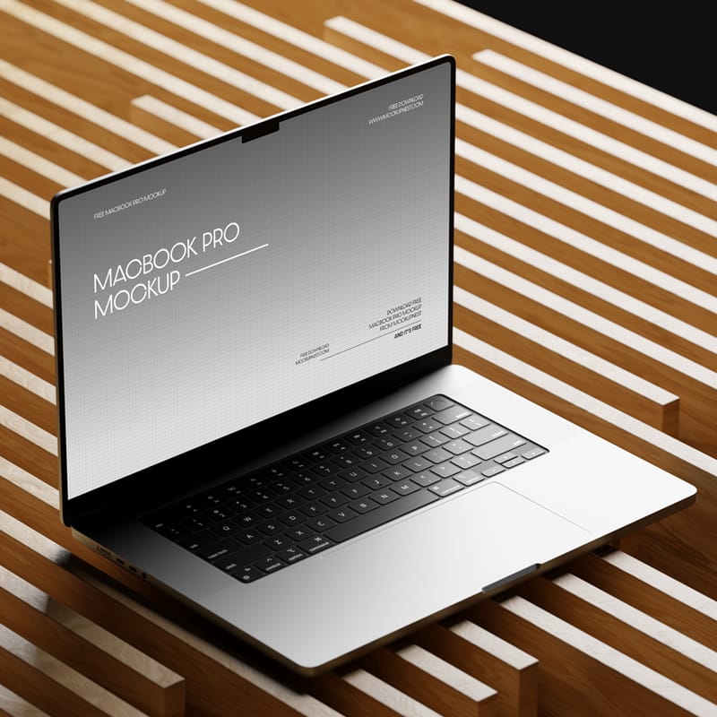 Macbook Pro Mockup On Wood PSD