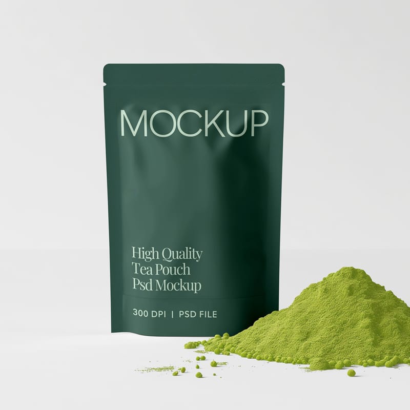Matcha Tea Doypack Pouch Mockup PSD