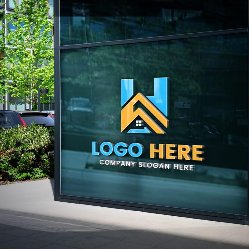 Out-Of-Glass Office Building 3D Logo Mockup PSD