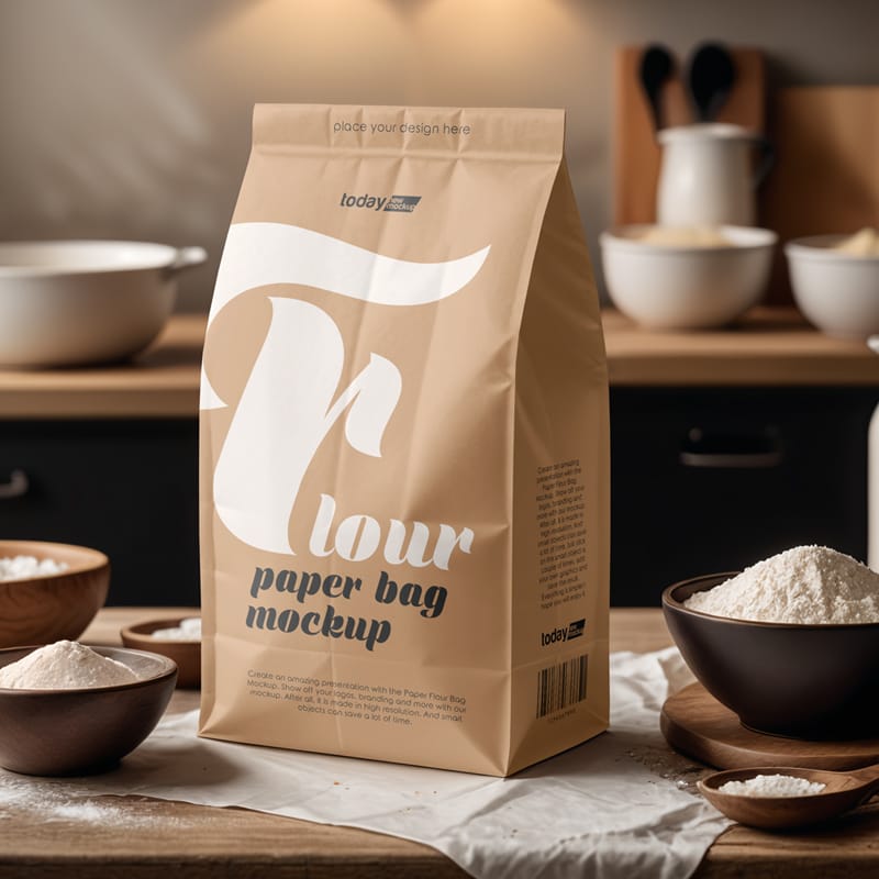 Paper Flour Bag Mockup PSD