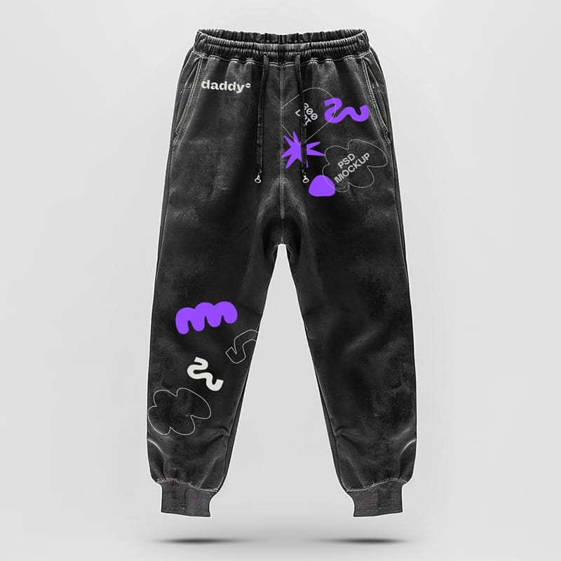 Plaid Sweatpants Mockup with Ribbed Cuffs PSD