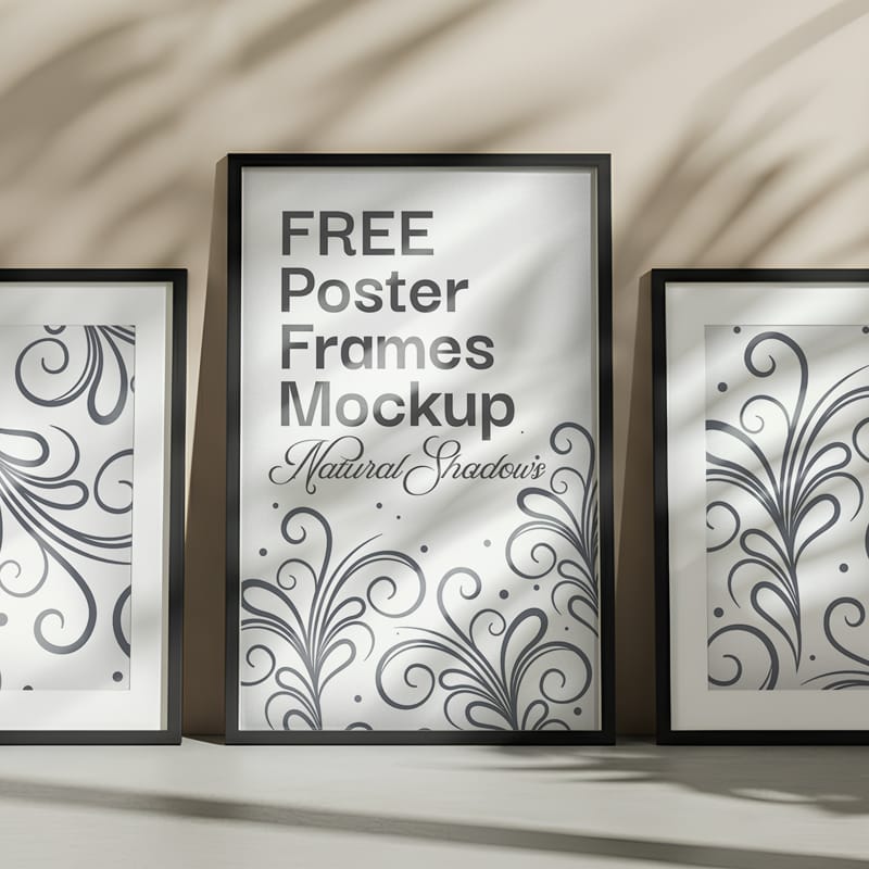 Poster Frames Mockup Natural Shadows PSD
