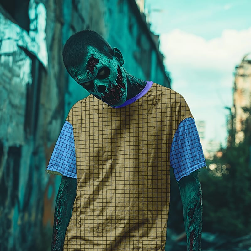 Scary Halloween Zombie Wearing Tshirt Mockup PSD