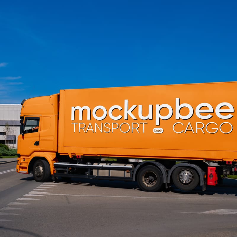 Semi-Truck on Street Mockup PSD