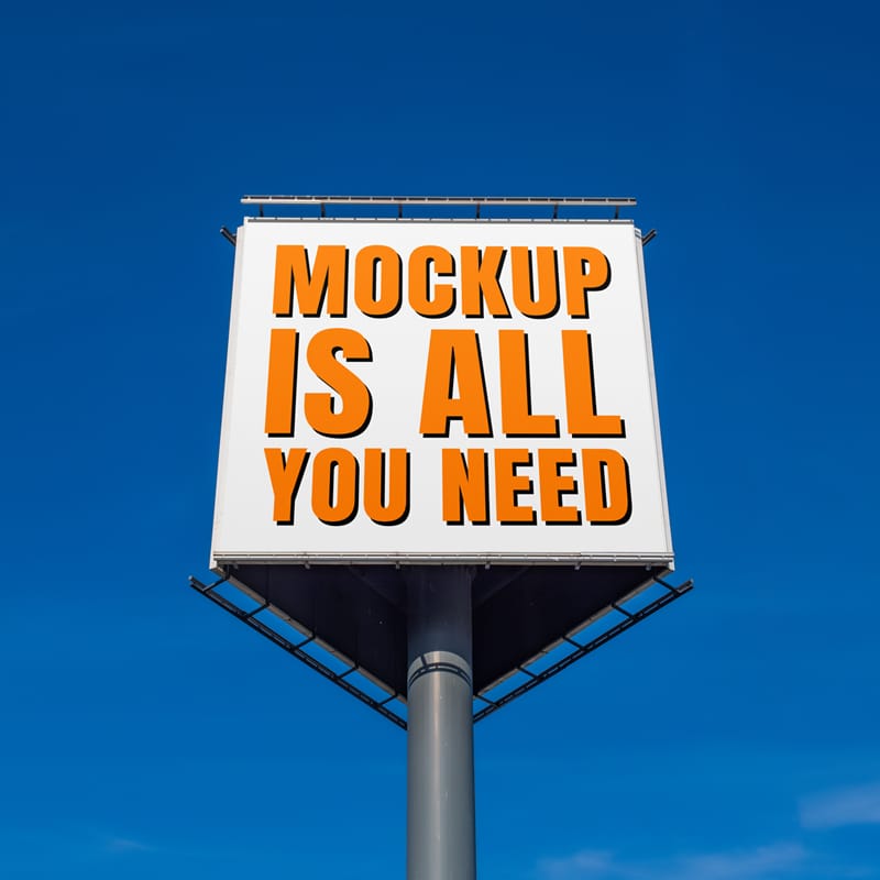 Square Billboard on Blue Sky Mockup PSD