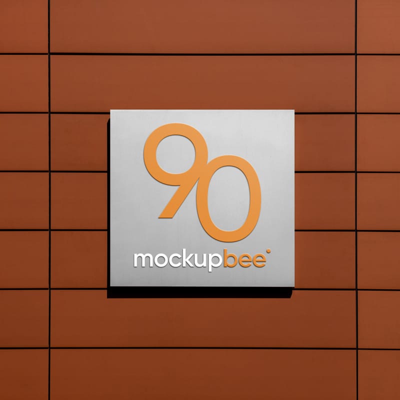 Square Signage on Wall Mockup PSD