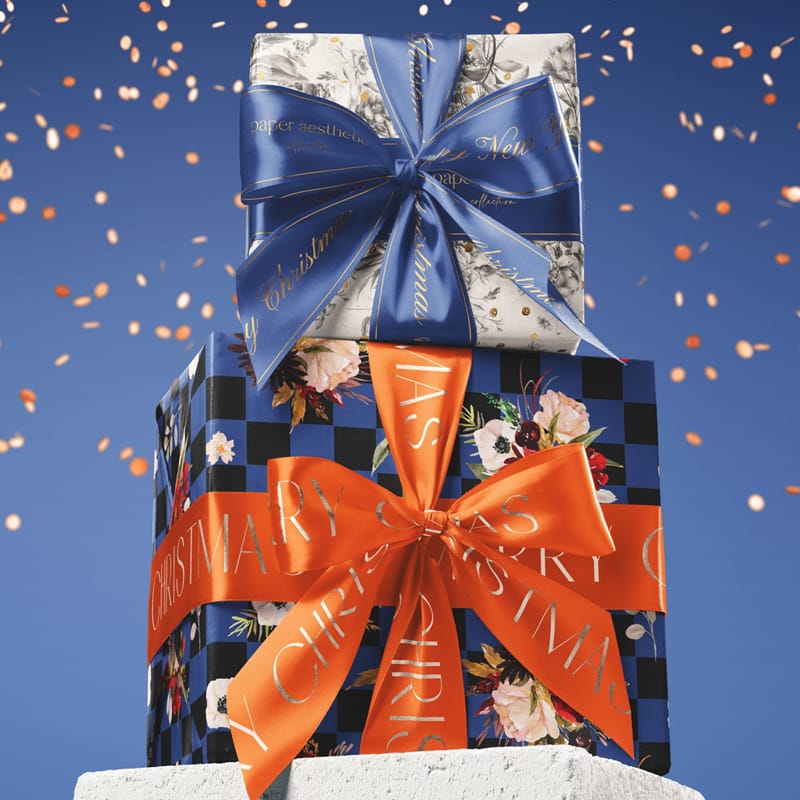 Two Christmas Gifts on Pedestal Mockup PSD