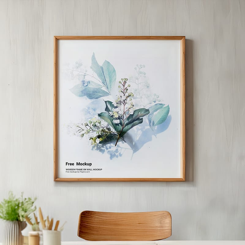 Wooden Frame On Wall Mockup PSD