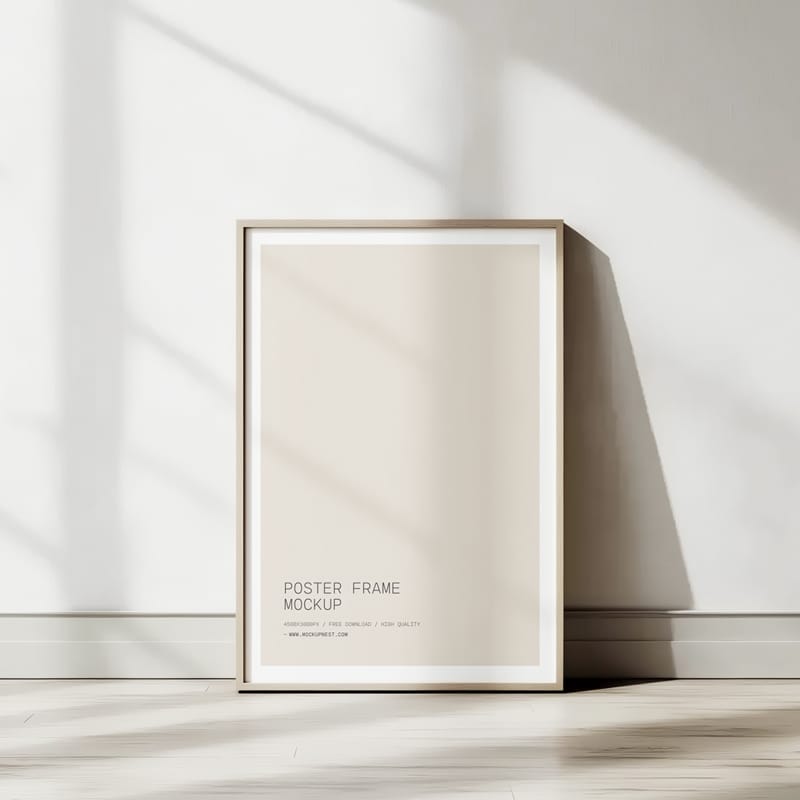 Wooden Poster Frame Mockup In Indoor Soft Light PSD