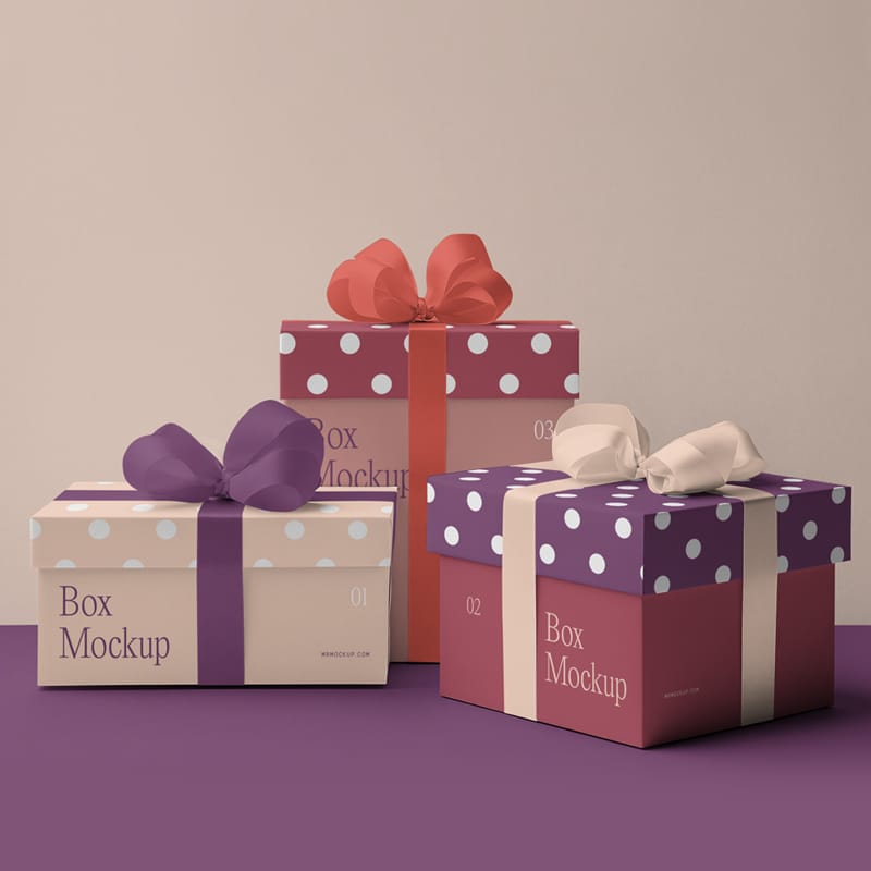 Xmas Box with Ribbon Mockups PSD