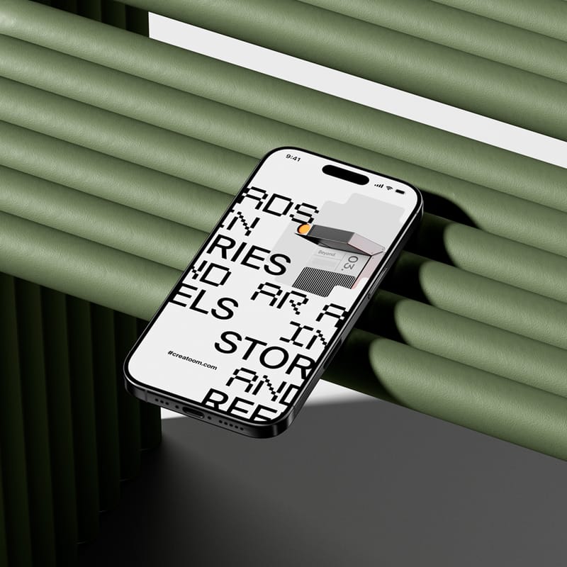 iPhone 16 Pro Mockup On The Bench Isometric PSD