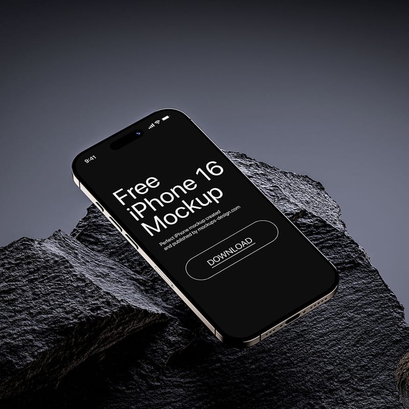 iPhone 16 on the Rock Mockup PSD