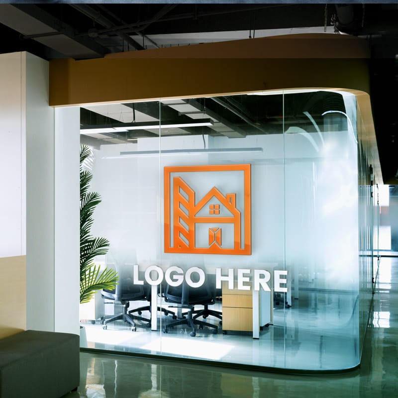 3D Glass Window Logo Mockup Template PSD