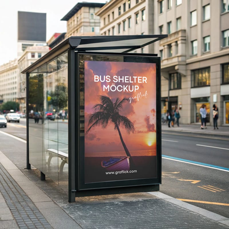 Advertising Framed Poster on a Bus Stop Mockup PSD