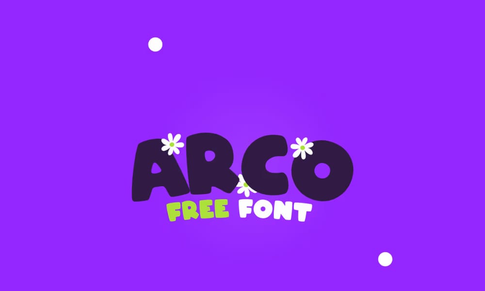The free chunky font Arco, a decorative and playful font with flower details.