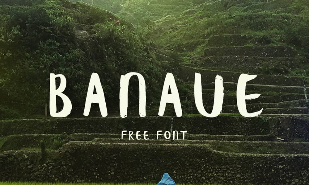The free handwritten font Banaue with a rustic and adventurous style.
