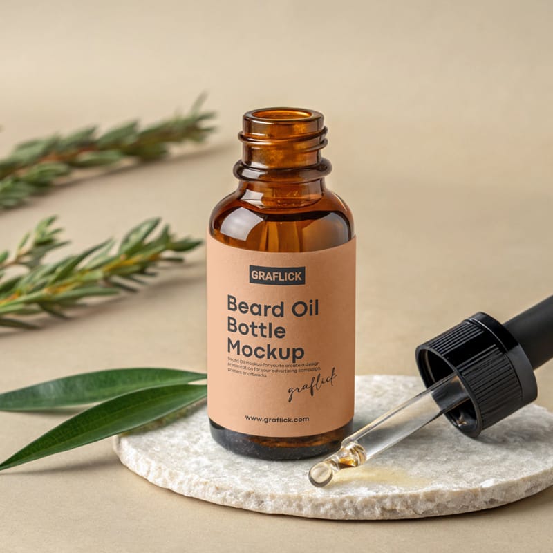 Beard Oil Dropper Bottle Mockup PSD